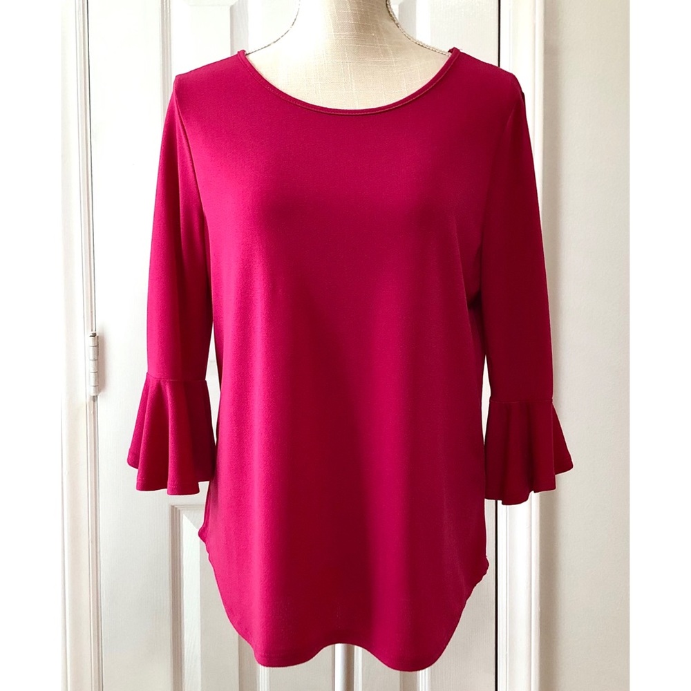 Green Envelope Fuchsia Ruffle Sleeve Shirt